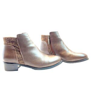 Propet Taneka Womens Leather & Tweed Booties Size 9 Brown With Side Zip